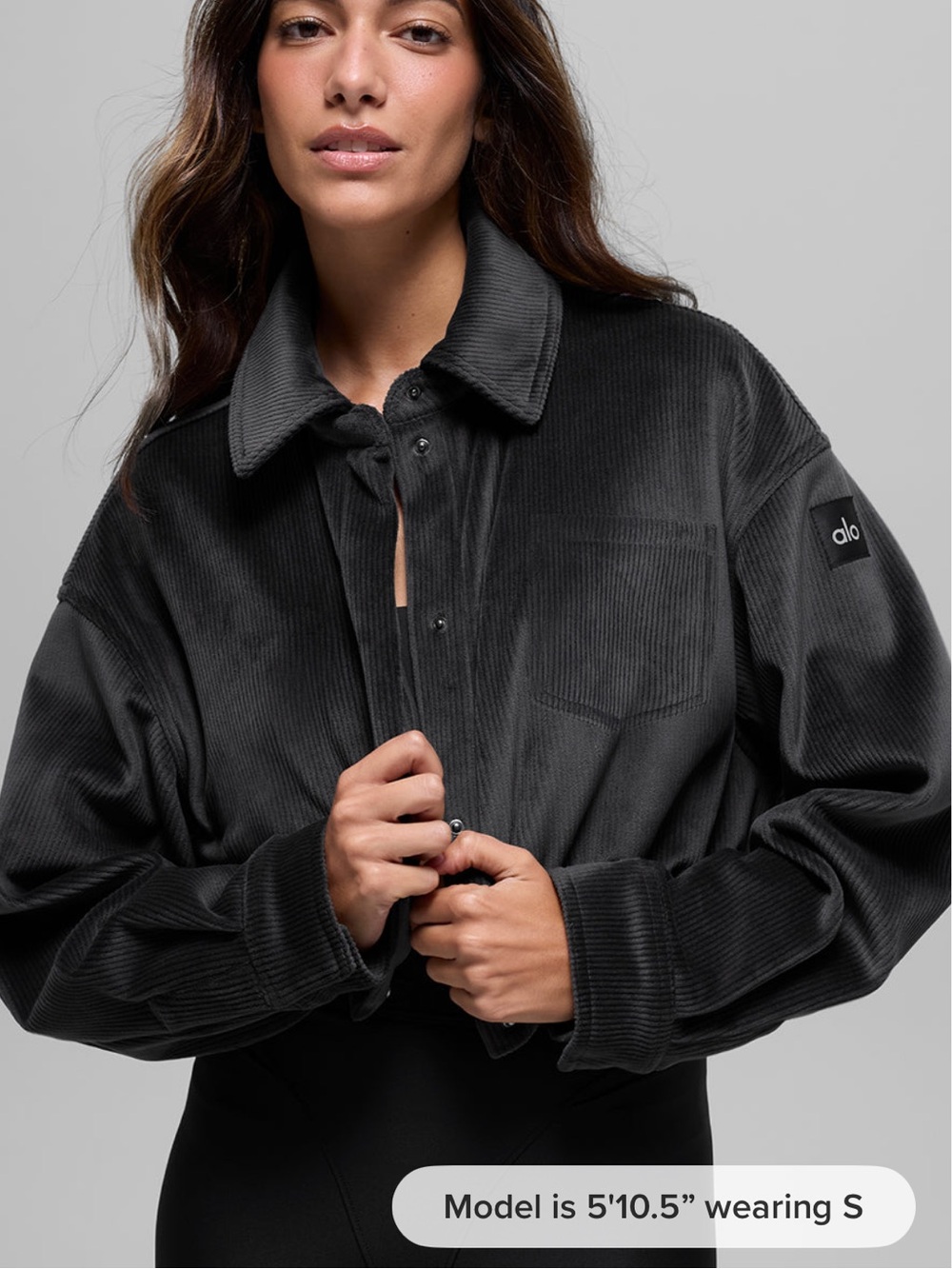 ALO Yoga Black Ribbed Velour Cropped Jacket